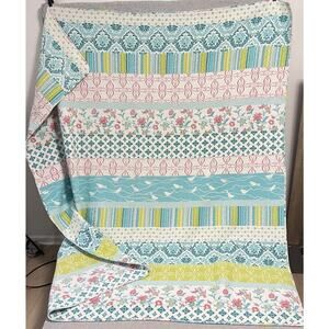 Nicole Miller Home Quilt Full Queen 84x88 Floral Stripe Patchwork Preppy Boho